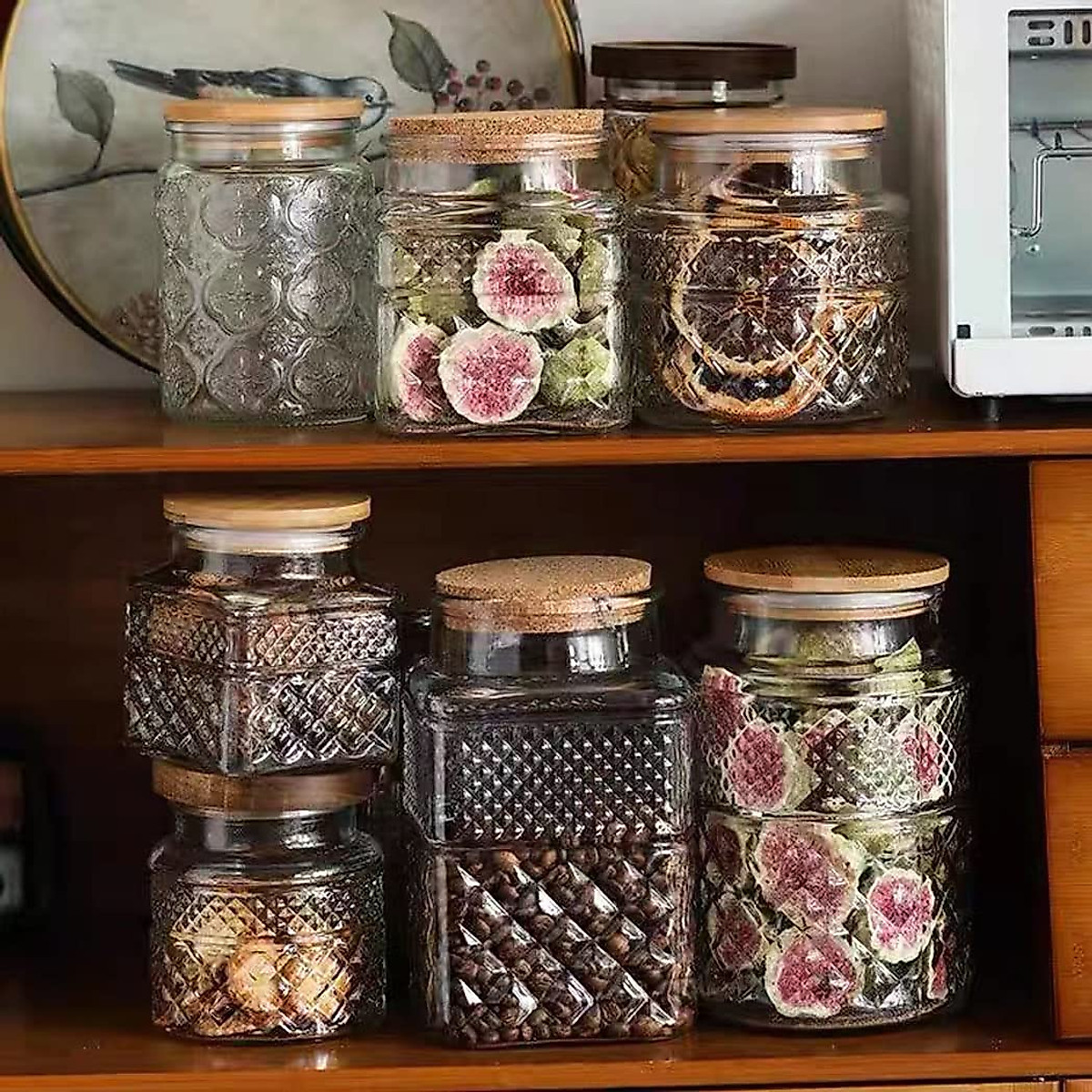 Vintage Glass Storage Jars Set - Elegant Kitchen Pantry Canisters