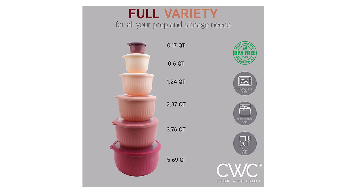 Cook with Color Rose Prep Bowls Set - 12 Deep Mixing Bowls with Lids