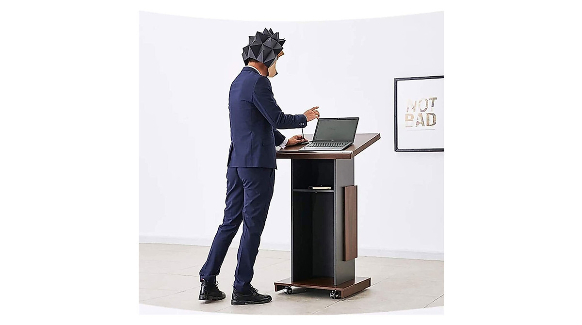 Portable Wooden Podium with Locking Wheels for Conferences and Events