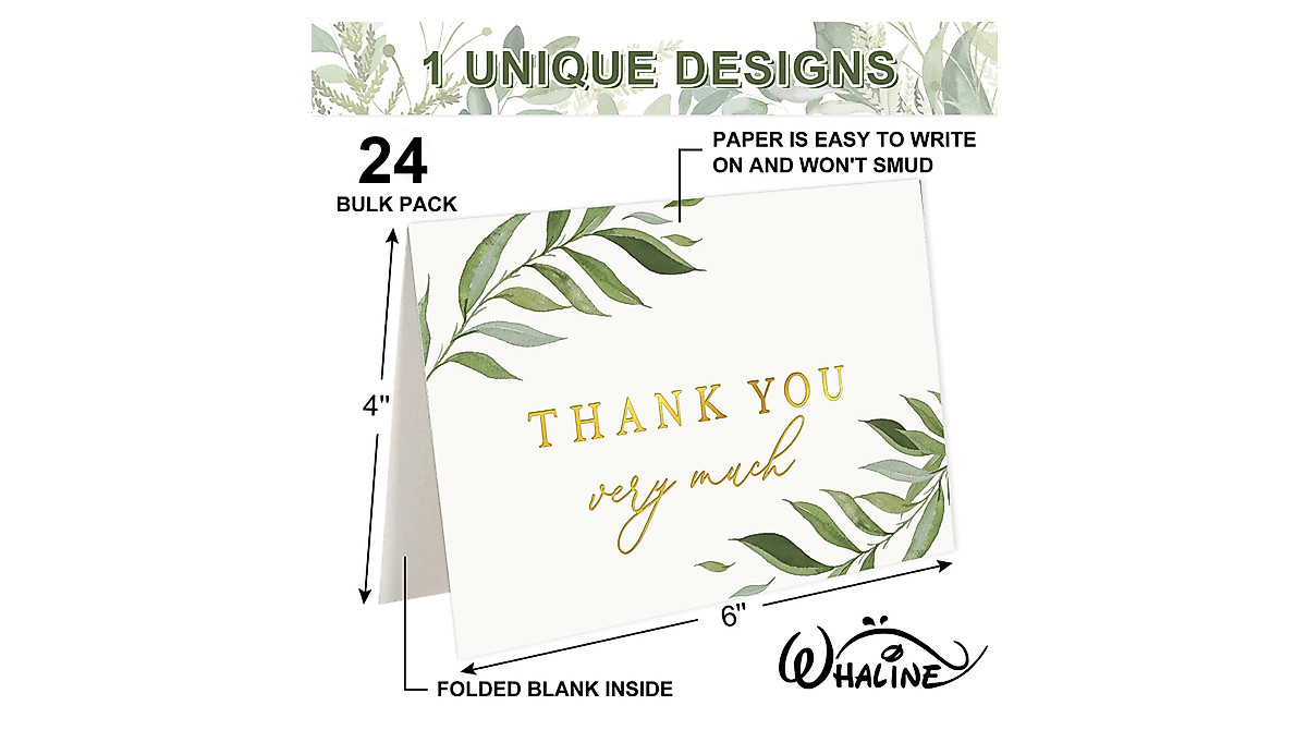Elegant Greenery Thank You Cards Set | Whaline