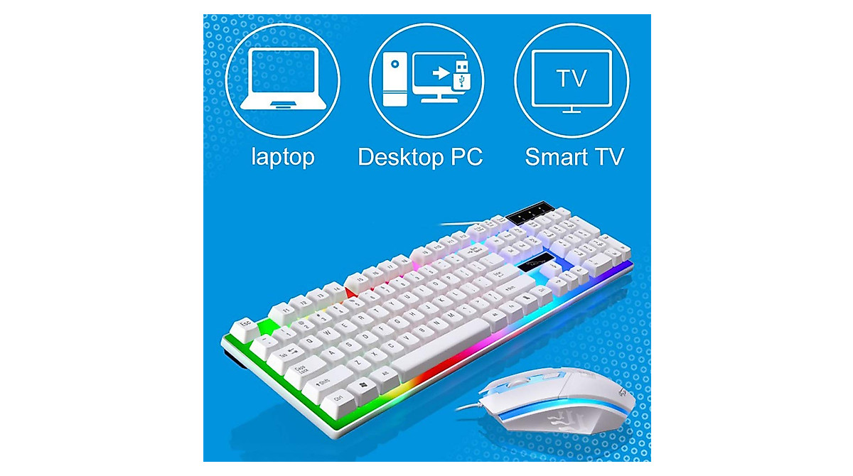 Gaming Mechanical Keyboard with LED Backlight - White USB Wired Keyboard