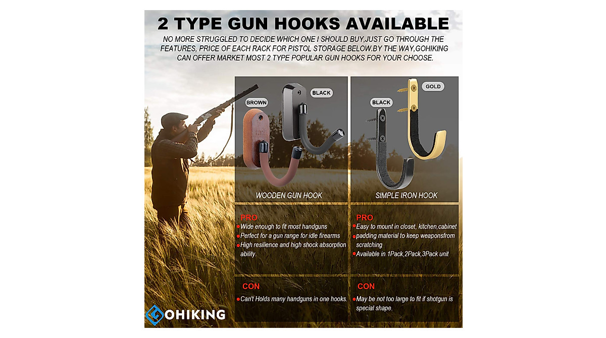 GOHIKING Gun Rack Hooks for Rifles and Shotguns